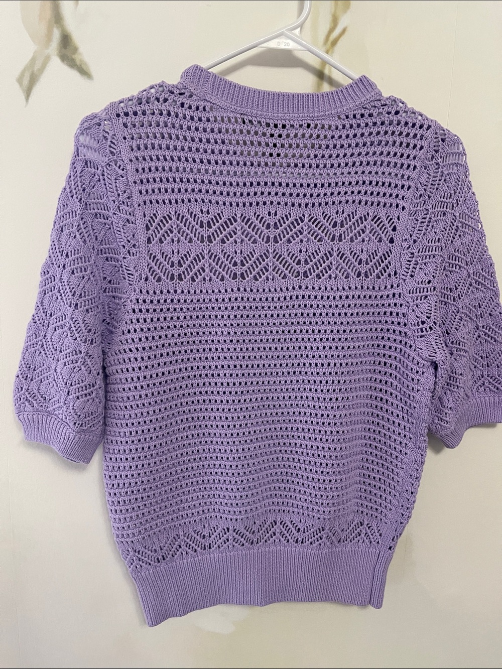 White House Black Market Lilac Puff Sleeve Pointelle Open Knit Sweater - Picture 7 of 9